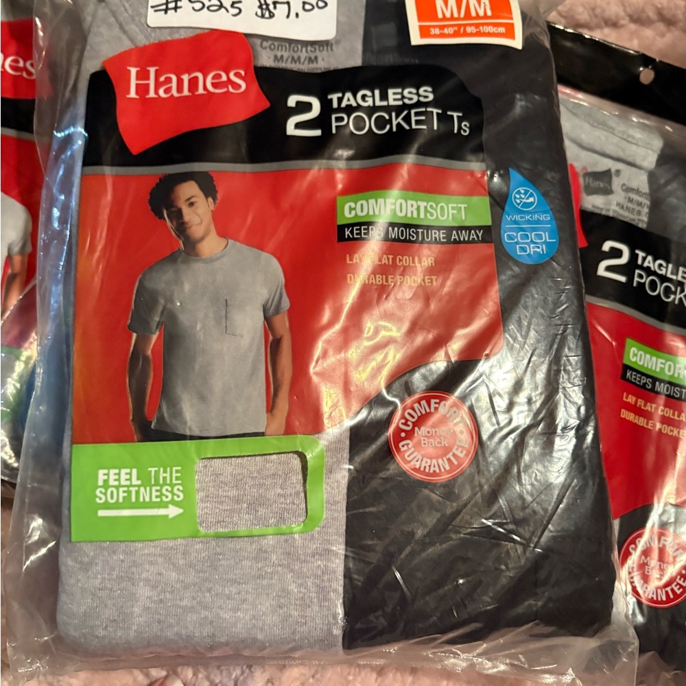 Hanes Gray Tagless Pocket T-Shirts 2-Pack